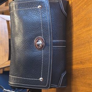 Coach Hamilton Flap Crossbody Shoulder Bag (style F13957) in black pebbled leath